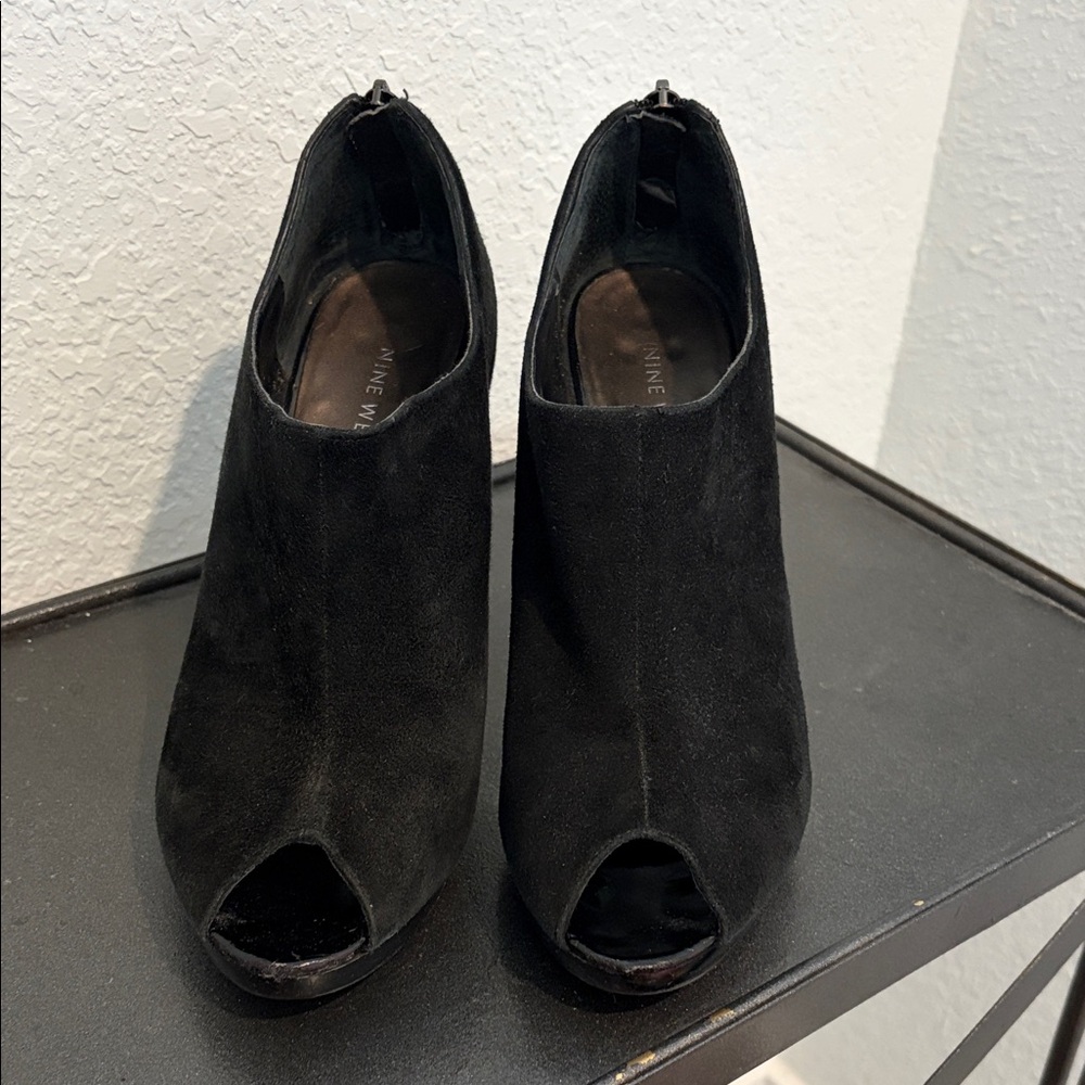 Nine West Black Suede Peep Toe Boots